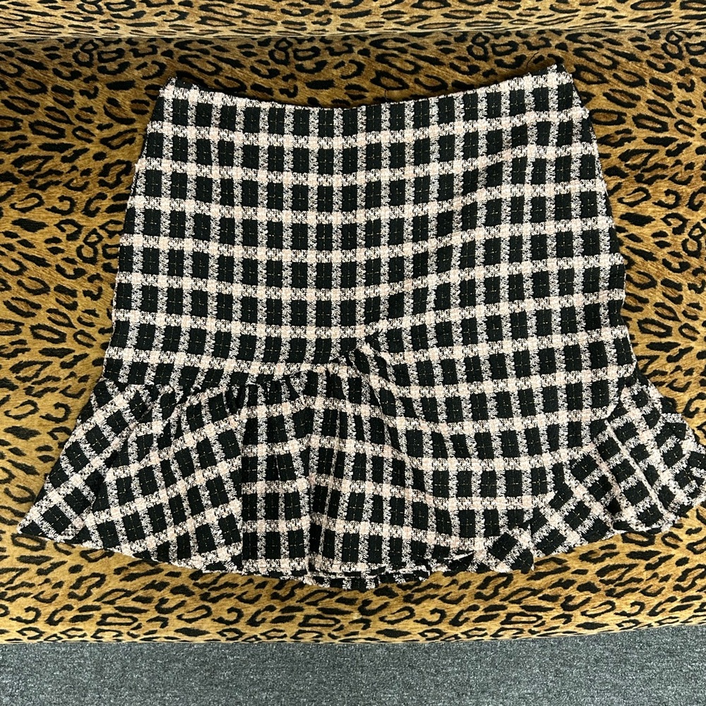 CeCe Plaid Ruffle Flounce Mini Skirt